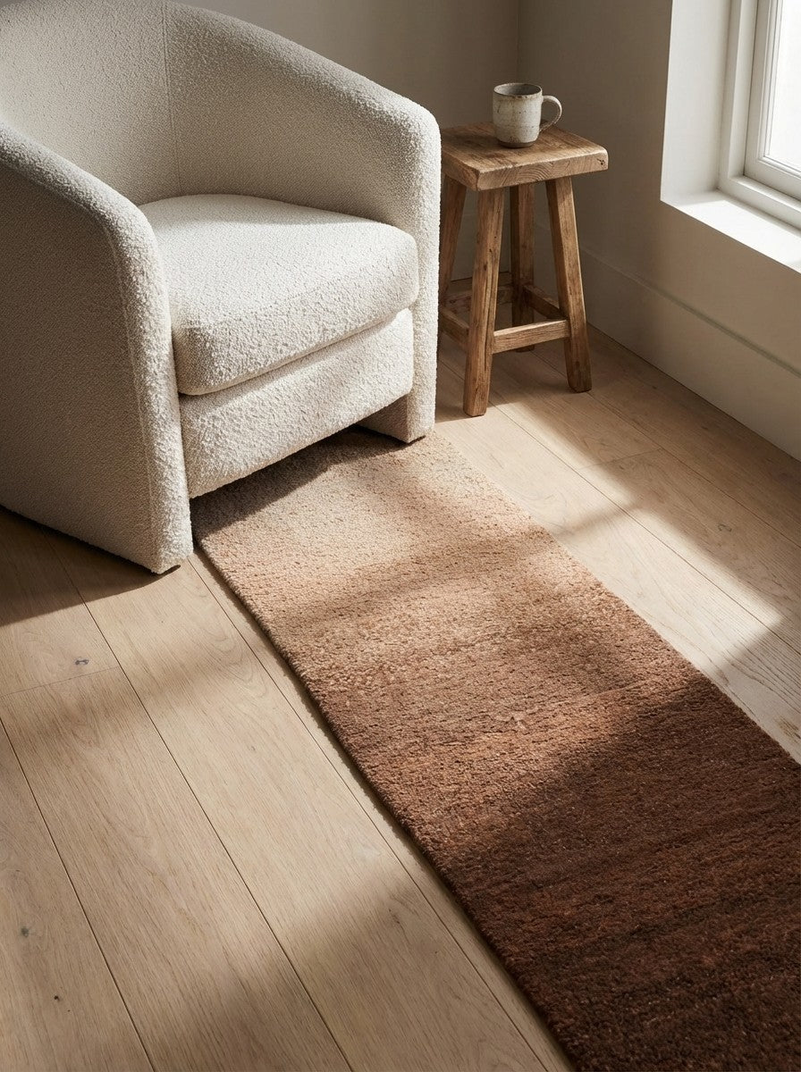 Gabbeh — Hand-knotted, 38x148 cm, Brown, 100% Virgin Wool | Detail view
