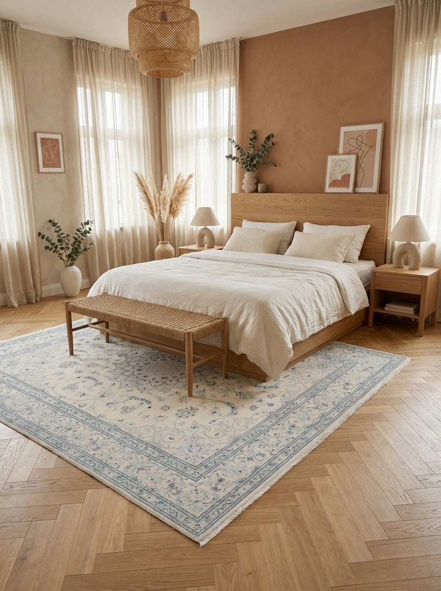 Nain 12La — Hand-knotted, 252x303 cm, Beige, 100% Virgin Wool | Detail view